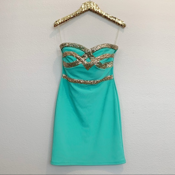 Strapless Teal Dress - Picture 1 of 4